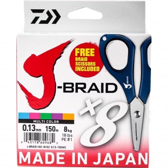 Шнур DAIWA J-Braid X8E-W/SC 0,13мм 150м multicolor + ножницы
